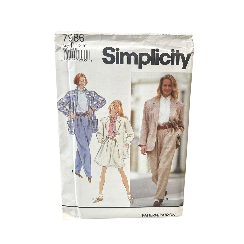 Simplicity 7986 Misses Jacket Pants Shorts P (12-16) 90s Vintage Sewing Pattern